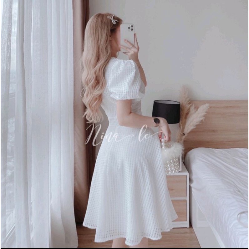 Set đầm kẻ ô hàn quốc