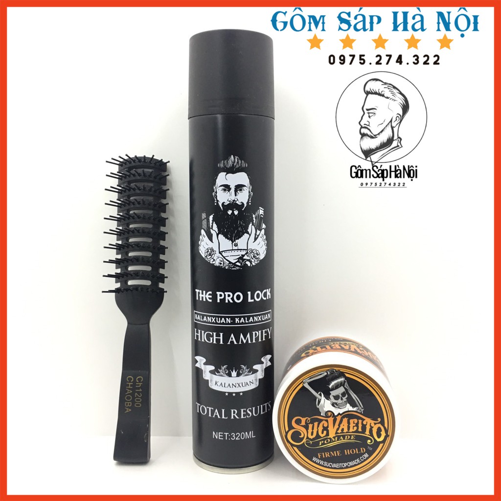COMBO Gôm xịt tóc The Pro Lock High Ampify + Sáp Vuốt Tóc Nam Suavecito Firm Hold