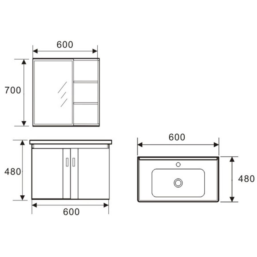 Bộ tủ Lavabo gỗ Polywood phủ Melamine chịu ẩm Eurolife BLV-PM07 Nâu nhạt