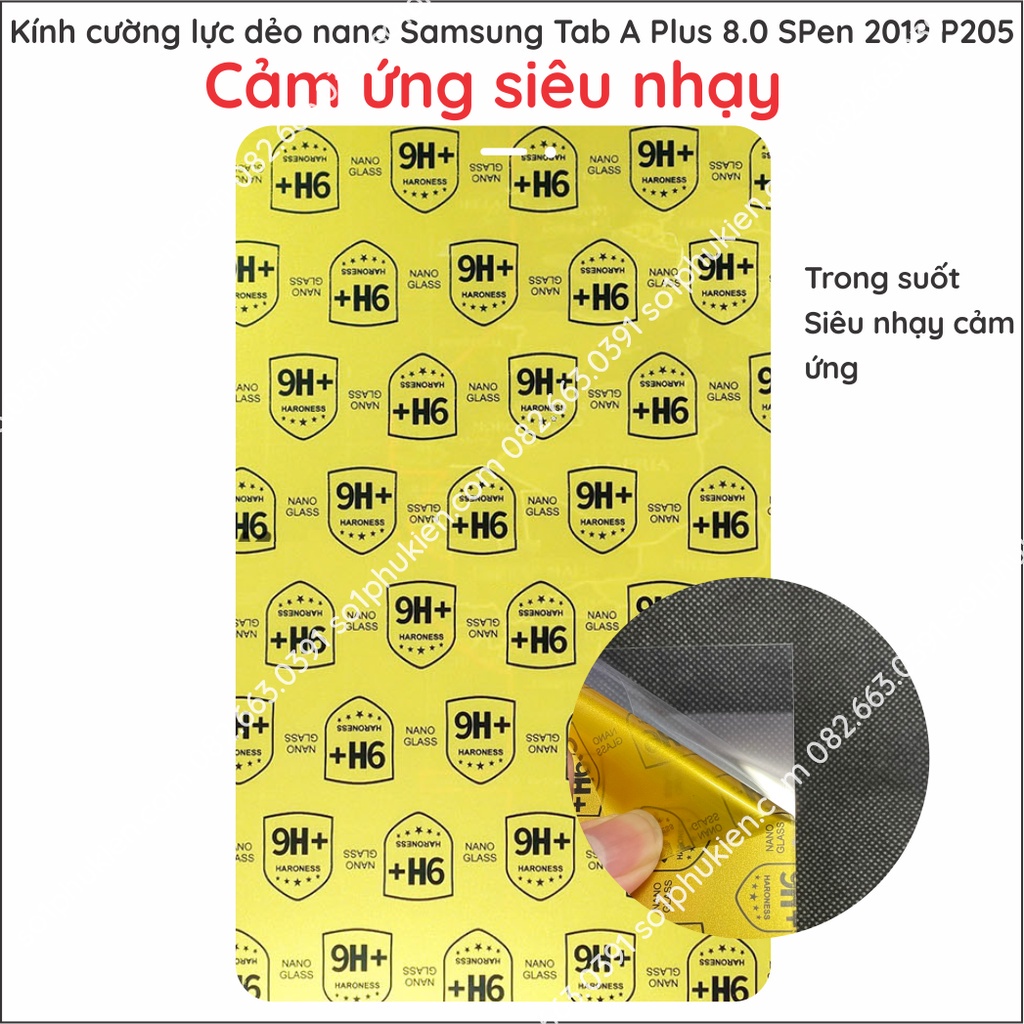 Dán cường lực dẻo nano Samsung Galaxy Tab A Plus 8.0 SPen 2019 P205 chống xước, chống vỡ màn hình