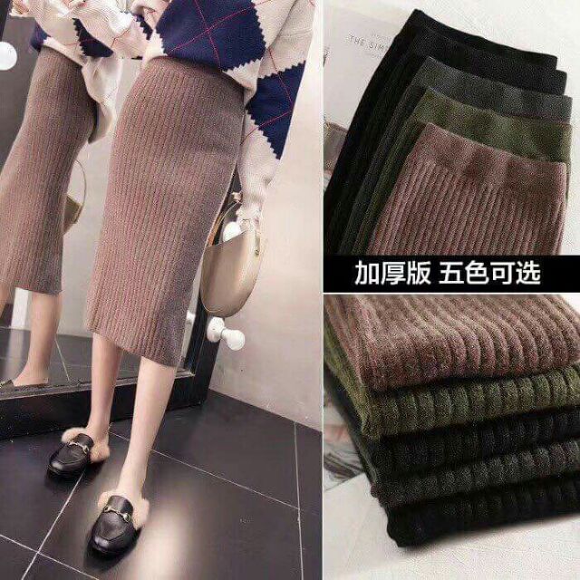 Chân váy len dài