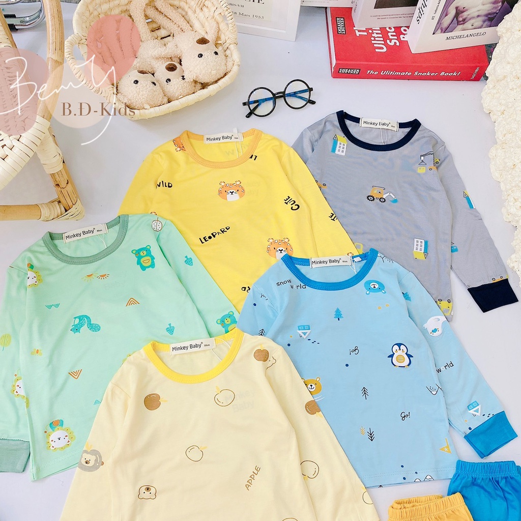 SALE BỘ DÀI TAY THUN LẠNH IN HÌNH DỄ THƯƠNG BÉ TRAI BÉ GÁI  SIZE 10-20KG(D1)