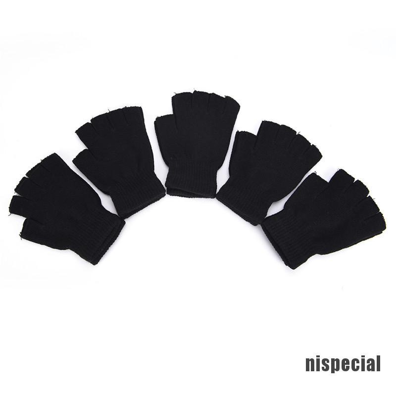Găng Tay Dệt Kim Co Giãn Màu Đen Thời Trang Mùa Đông Cho Nữ
