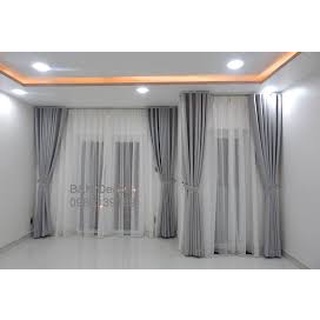 Rèm cửa màu xám nhạt rộng 5.5m cao 1.85m nhà fox0206