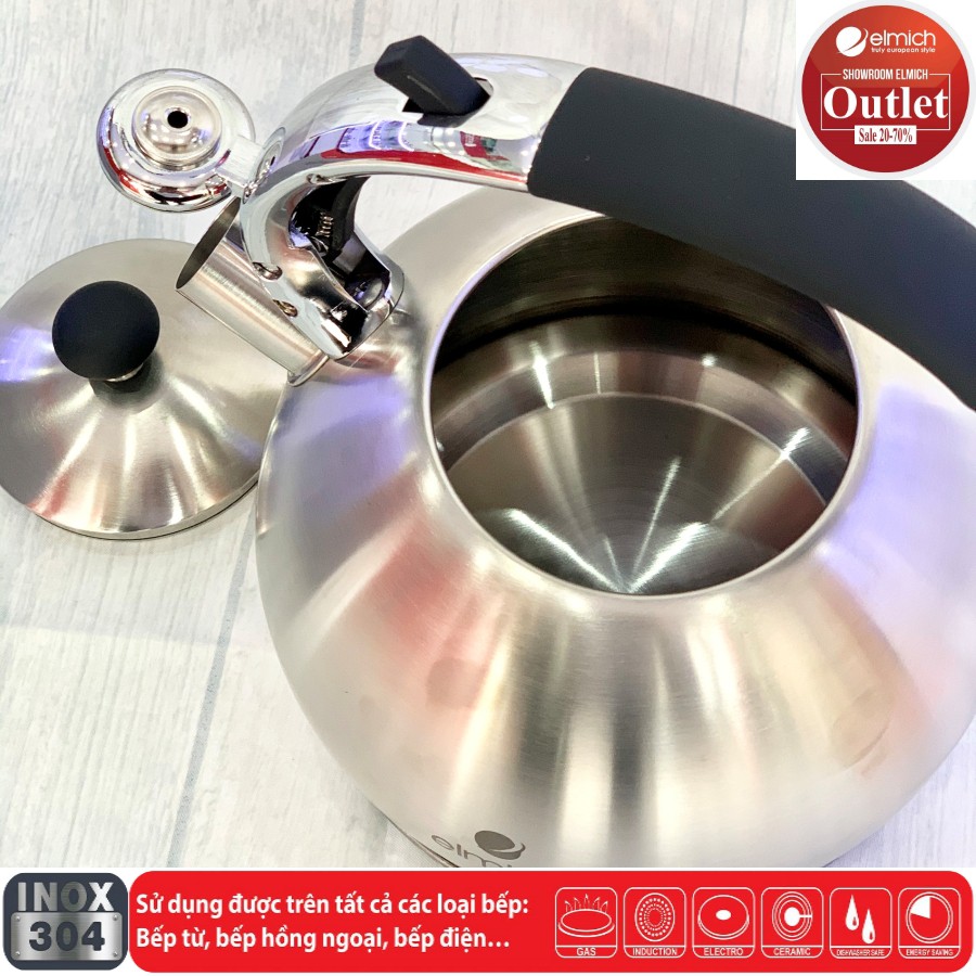 Ấm Siêu Tốc INOX 304 3 Lớp Đáy Từ Elmich EL-3373  - Hàng Chính Hãng