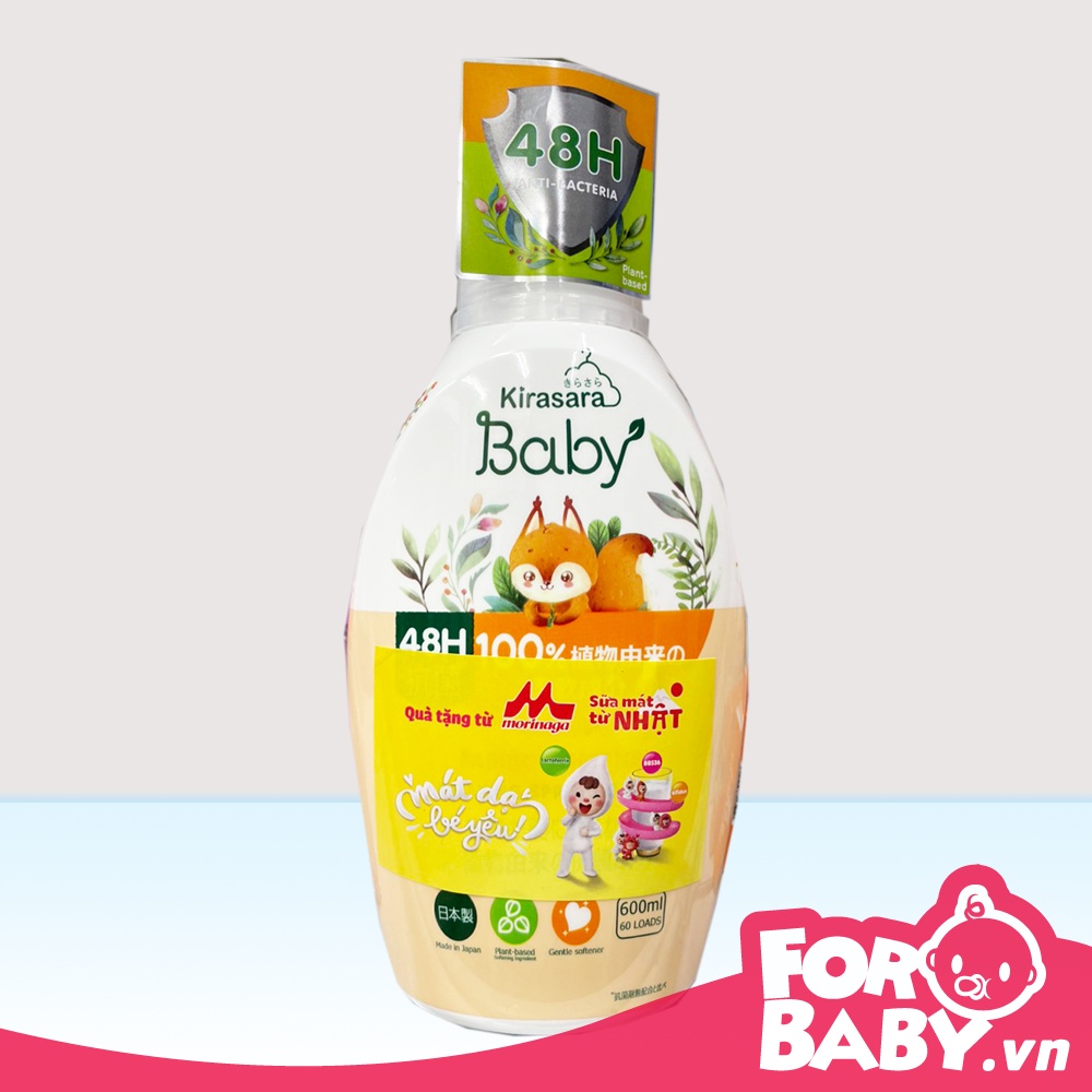 Nước giặt/xả Giảm Khuẩn Kirasara Baby Giúp bảo vệ quần áo của trẻ khỏi vi khuẩn, mùi hôi trong 48h