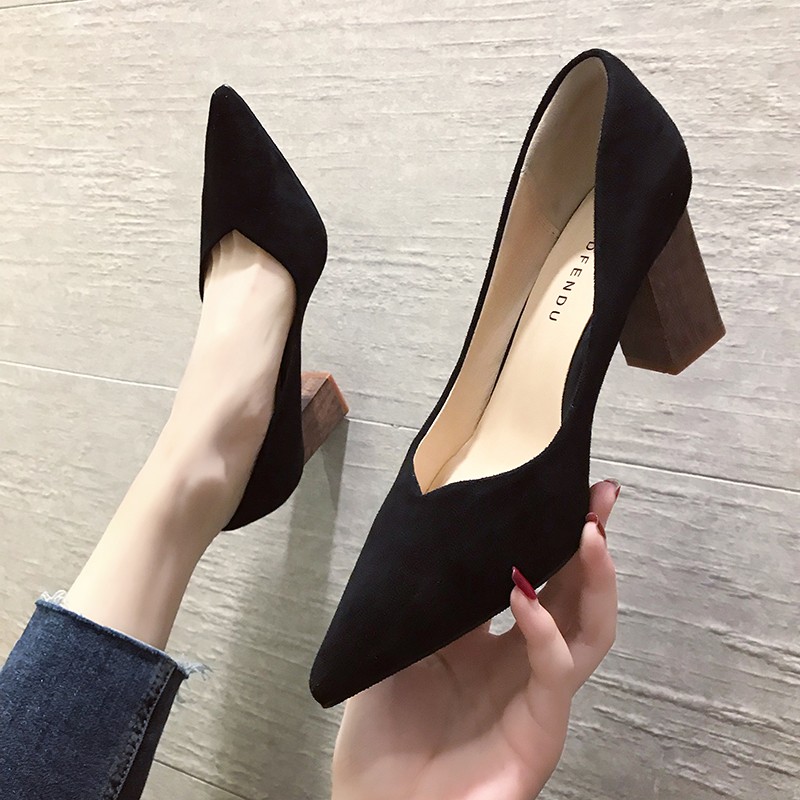 Giày cao gót mũi nhọn kẻ sọc caro phong cách Hàn Quốc nữ tính