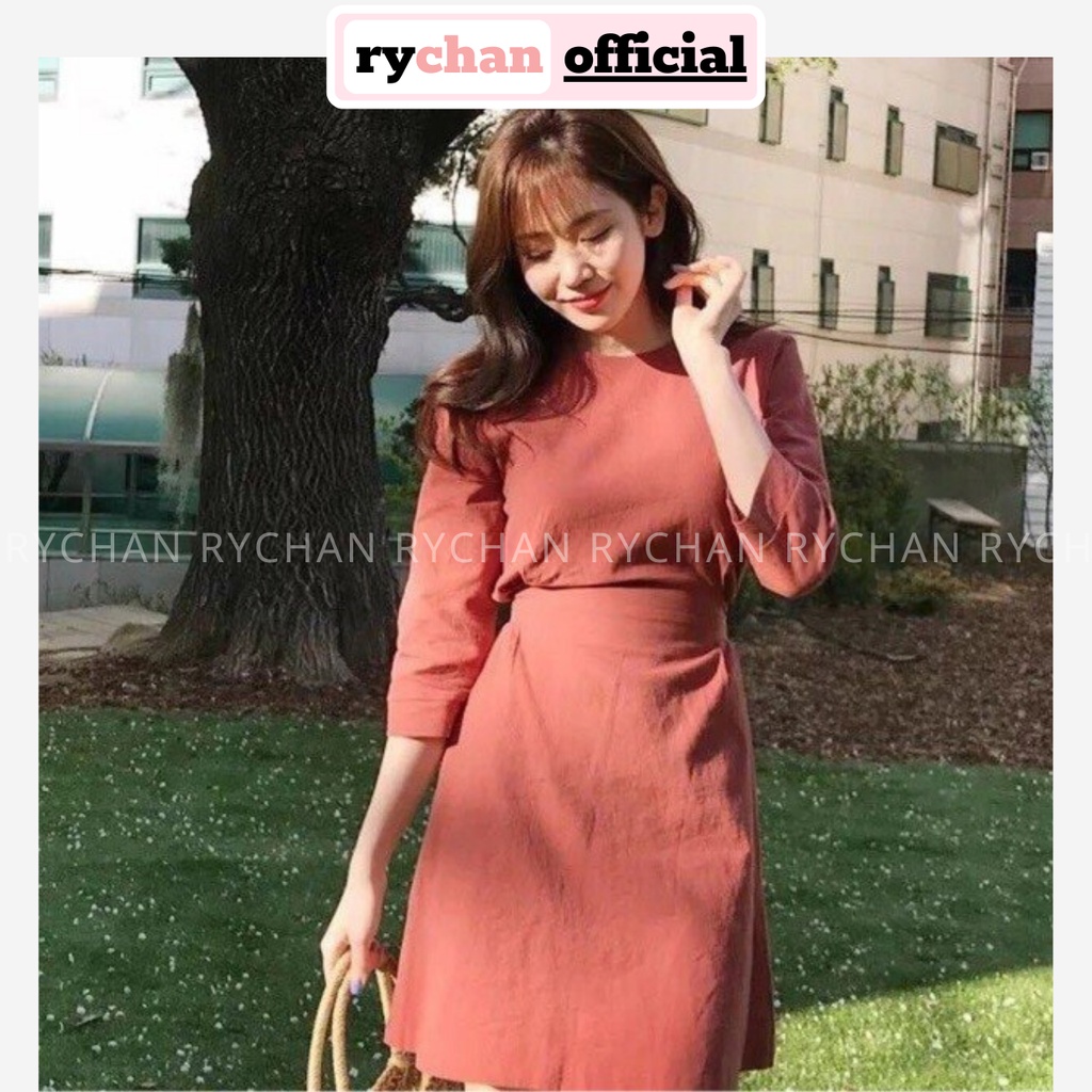 [ẢNH THẬT CUỐI] DX565 - Đầm Xòe Phối Tay Lở Nơ Sau Phối Nút