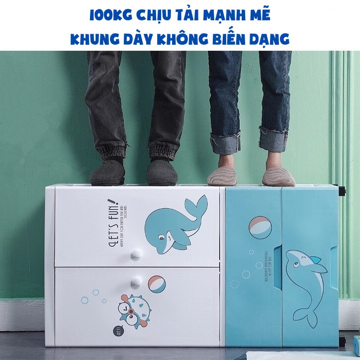[XẢ KHO - HÀNG MỚI] Tủ nhựa 4 tầng cao cấp có bánh xe KUB cá heo xanh