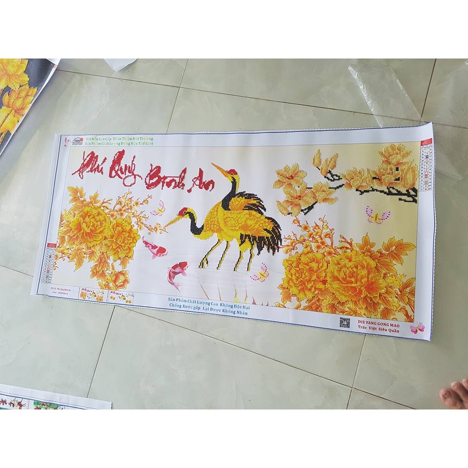 Tranh đính đá Phú Quý Bình An - Kích thước :100x48cm - tranh chưa gắn đá, không khung