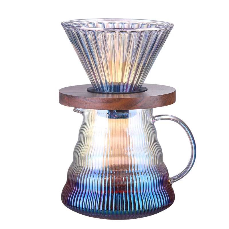 Bình thủy tinh pha Drip cà phê V60 và Phễu pha cà phê thủy tinh giá gỗ dùng giấy lọc