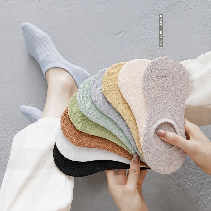 Set 5 đôi tất nữ Ulzzang nửa bàn chân thoáng khí trơn màu siêu đẹp BAG U TNC085