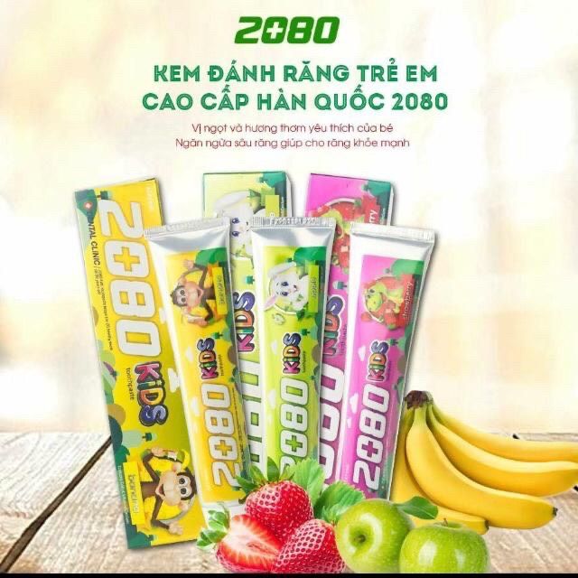 Kem đánh răng 2080 Kids (3 vị dâu, táo, chuối)