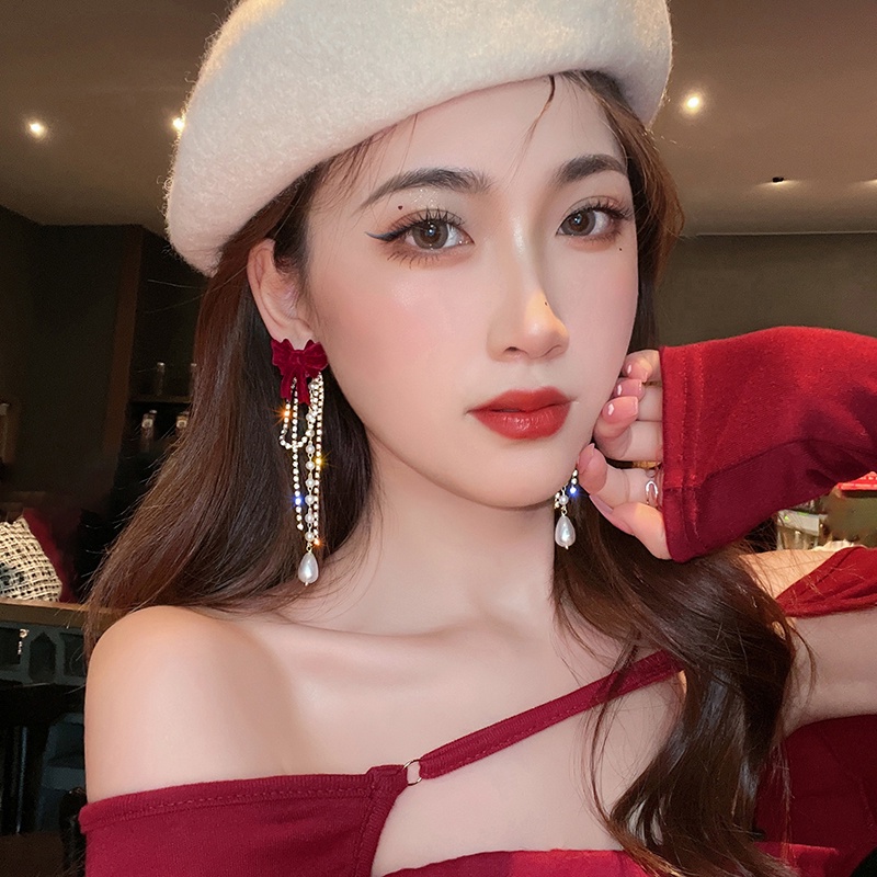 Khuyên Tai Dáng Dài Phối Nơ Thời Trang Hàn Quốc Cho Nữ