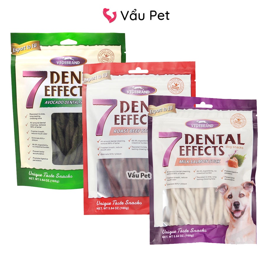 Xương Gặm 7 Dental Effects Làm Sạch Răng Thơm Miệng Cho Chó Gói 160g Vẩu Pet Shop