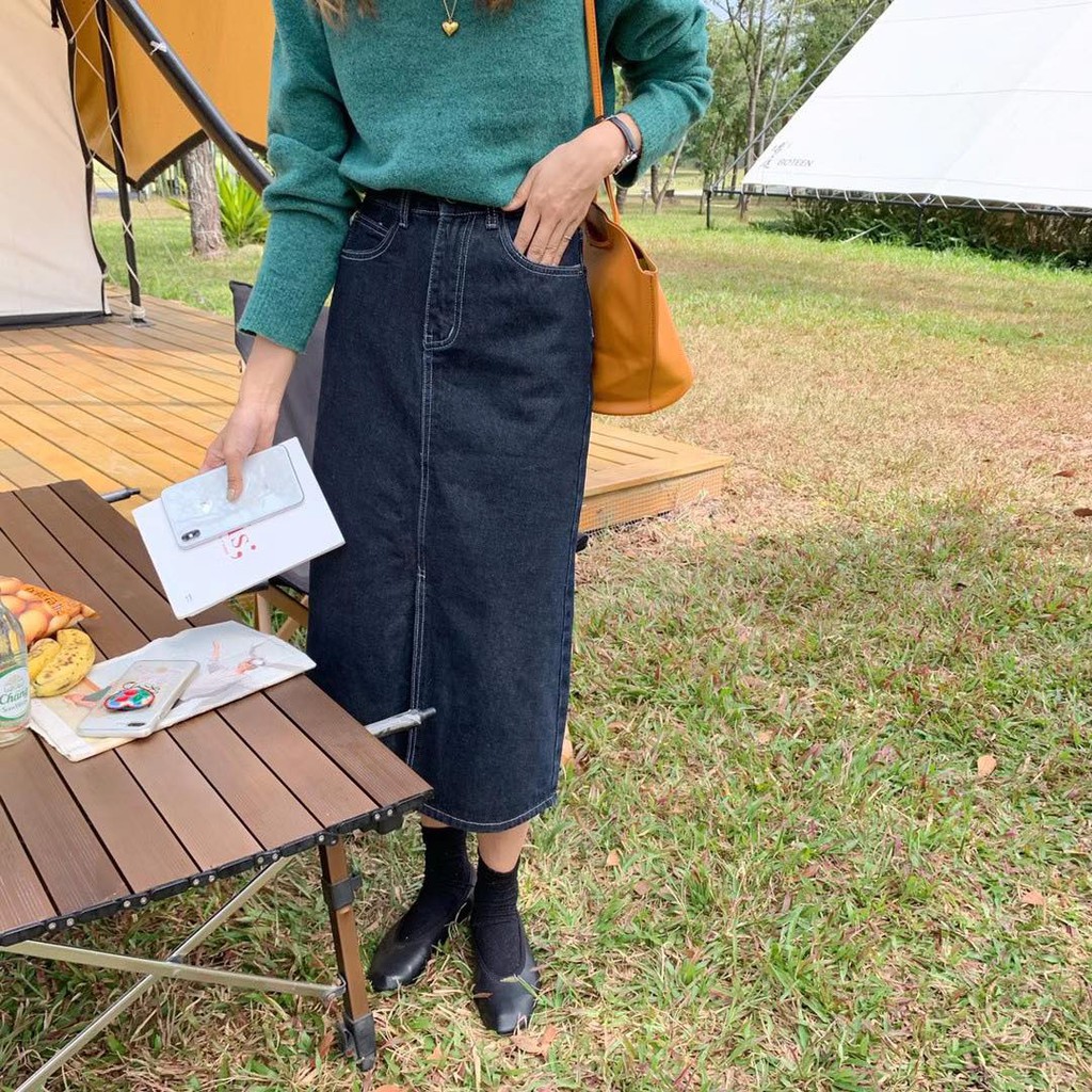 Chân váy jeans dài xẻ _ V0009 | BigBuy360 - bigbuy360.vn