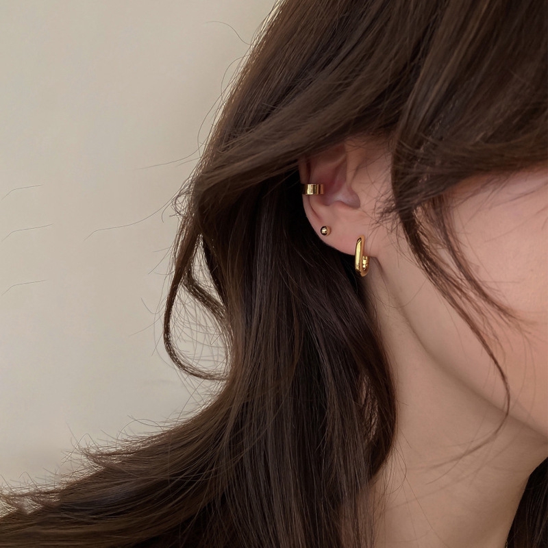 Khuyên Tai Kim Loại Mạ Vàng Hình Vuông Phong Cách Retro
