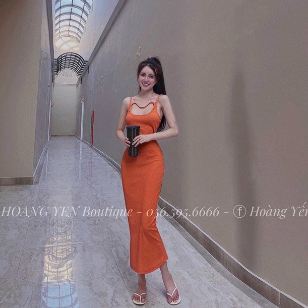 đầm ba lỗ dáng dài phối 1 dây rủ trước ngực gân thl