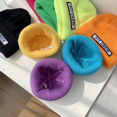 Mũ beanie dệt kim co giãn giữ ấm mùa thu đông có thể gập lại nhiều màu sắc cho bé trai và bé gái