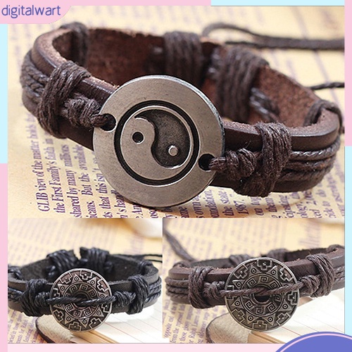 Vòng Tay Dây Giả Da Mặt Âm Dương Độc Đáo