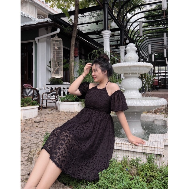 Đầm cổ yếm trễ vai tay bồng bigsize MAIKA
