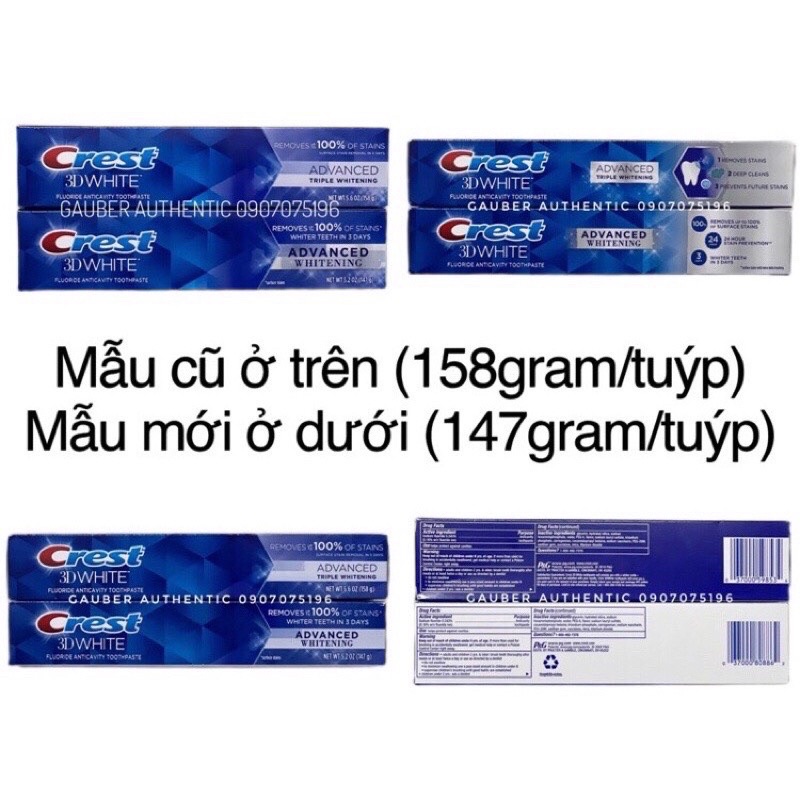 Kem Đánh Răng Crest 3D White Advanced Triple Whitening 147g