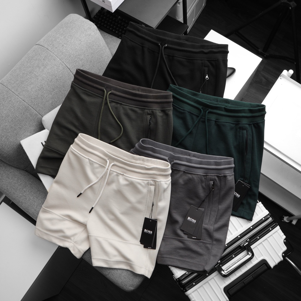 Quần Short Nam Hugo Boss Vải Pique Dệt Riêng Chất Cotton Dày Dặn Ống Regular
