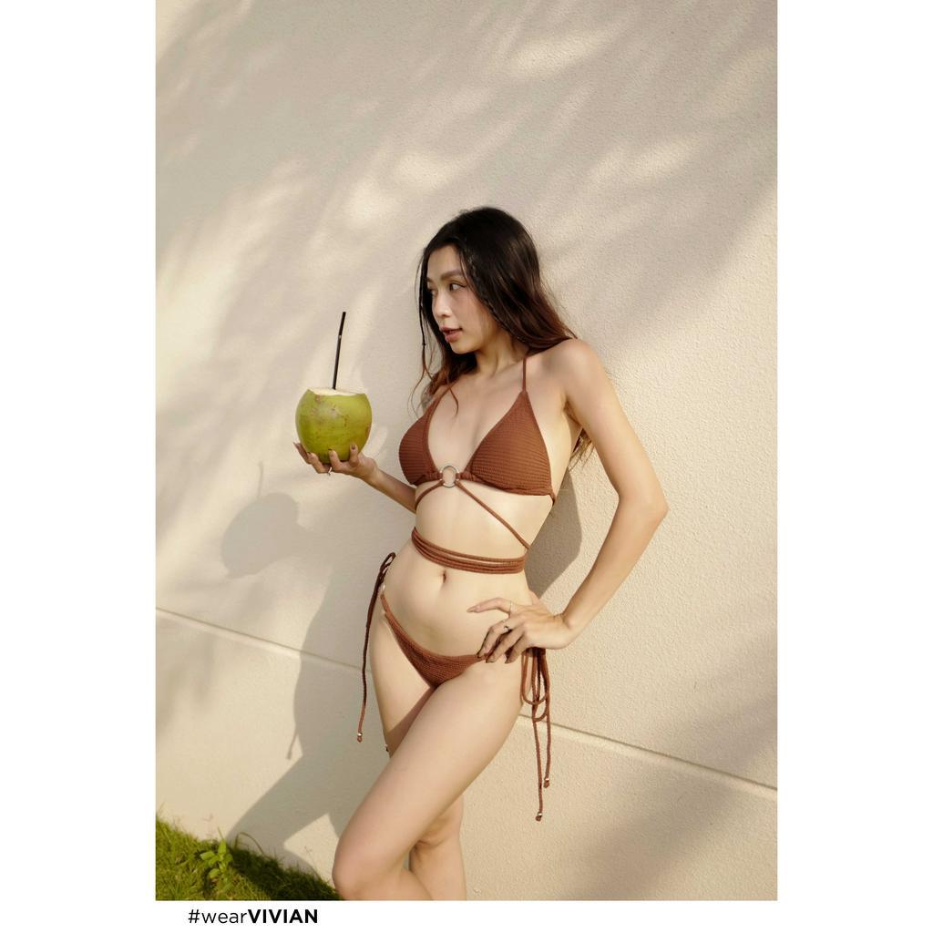 Đồ bơi nữ cao cấp 𝐕𝐈𝐕𝐈𝐀𝐍 dạng bikini basic hoạ tiết gân cao cấp - màu Nâu - VS208_BR