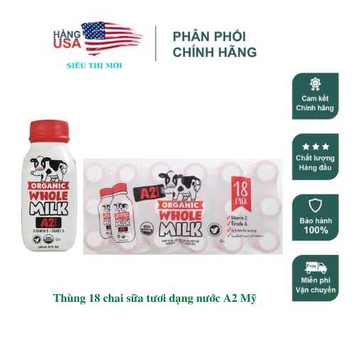 Date 7/24 Sữa tươi A2 Organic whole milk -thùng 18chai x 240ml