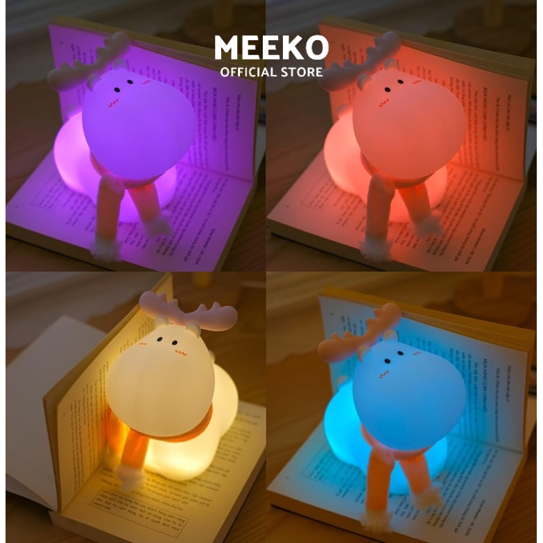 Đèn ngủ cảm ứng tuần lộc béo ú thay đổi độ sáng đổi 7 màu silicon Bemi MEEKO