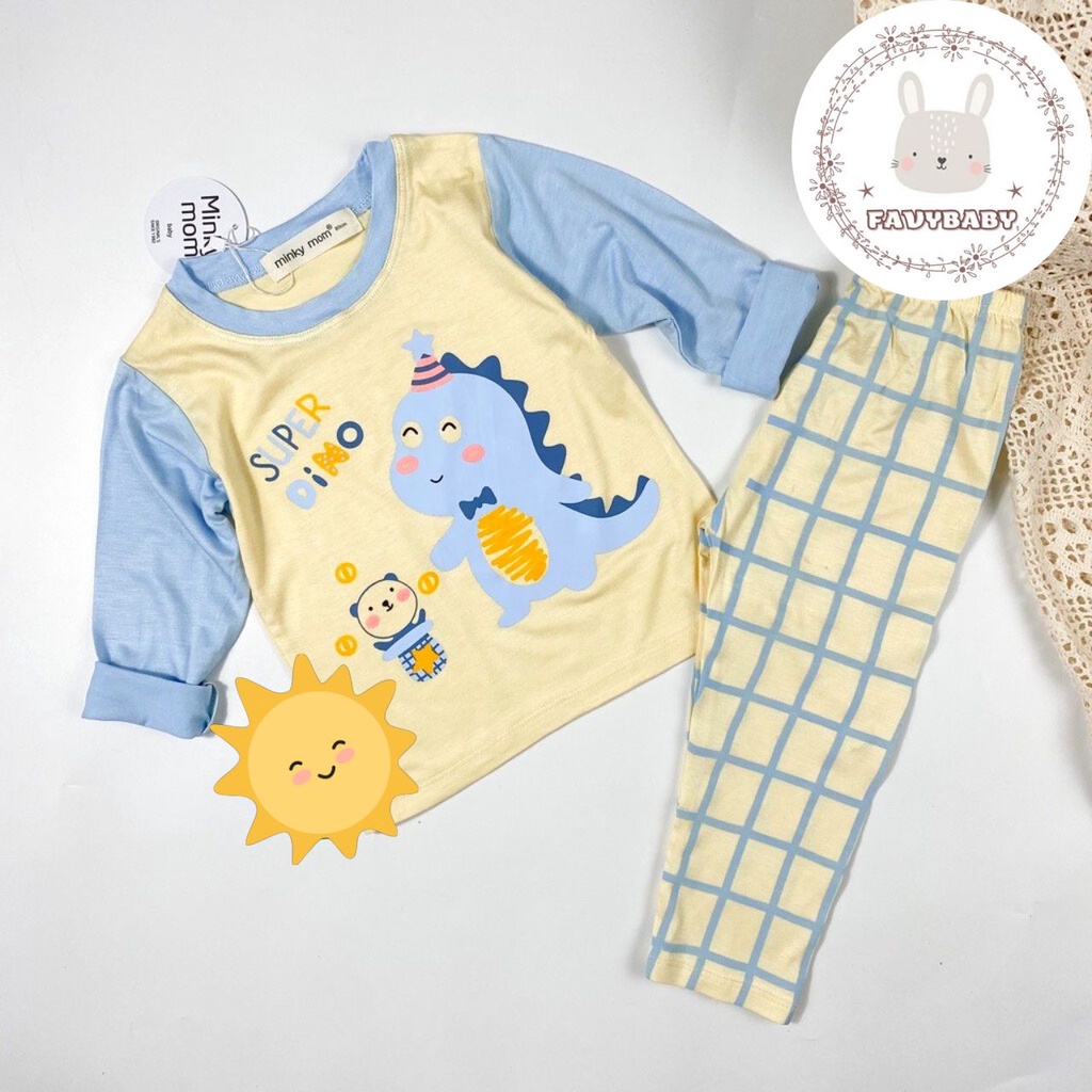 Bộ Dài Tay MINKY MOM Chính Hãng Bé Trai Bé Gái Thun Lạnh Quần Kẻ Caro Hình Động Vật Cute Bé 0 1 2 3 4 5 Tuổi - Favybaby