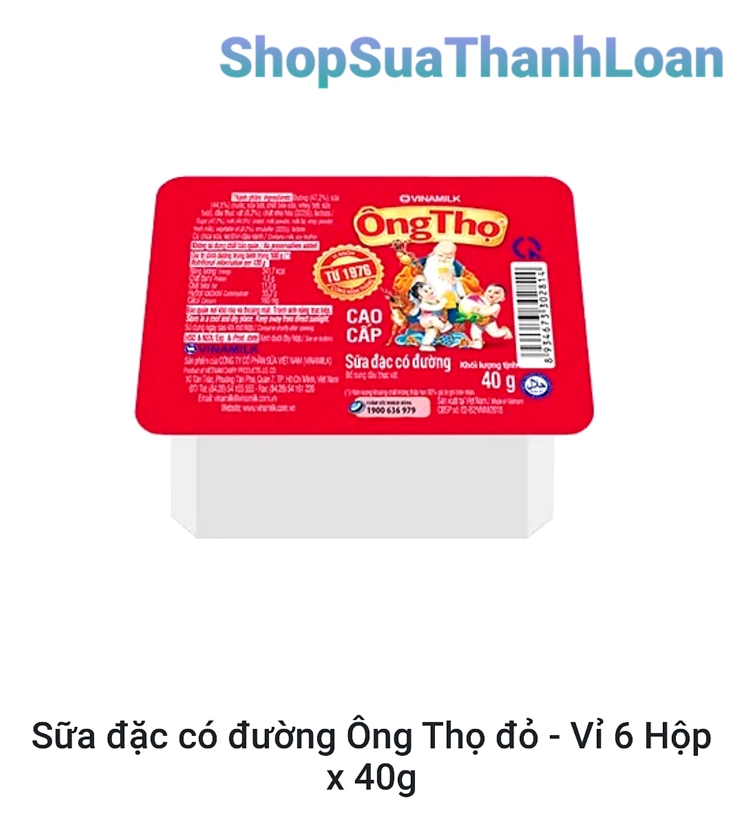  LỐC 6 HỘP SỮA ĐẶC CÓ ĐƯỜNG ÔNG THỌ ĐỎ - VỈ 6 HỘP X 40G