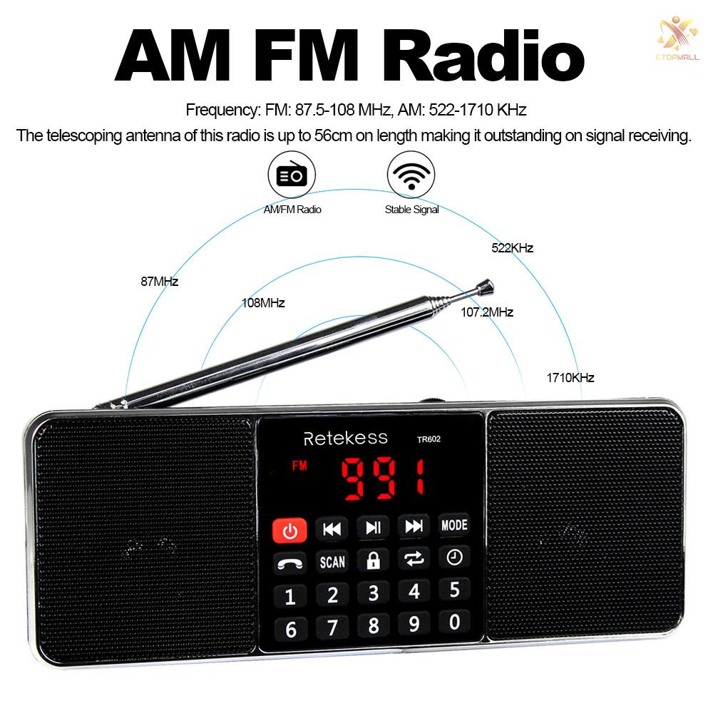 Radio Kỹ Thuật Số Tr602 Fm / Am Mp3 Hỗ Trợ Thẻ Nhớ Tf Và Phụ Kiện