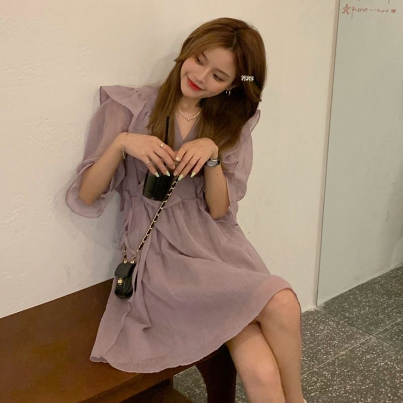 Đầm tay ngắn dáng chữ A phong cách thời trang mùa hè mới 2021