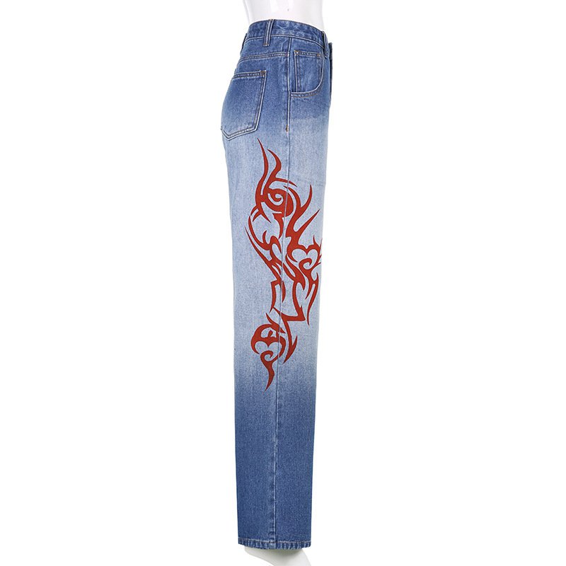 Quần denim in họa tiết rồng cá tính dành cho nữ