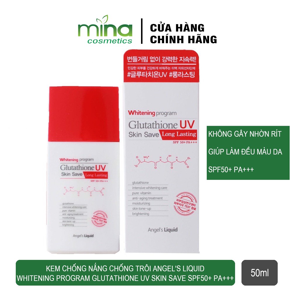 Kem chống nắng chống trôi Angel's Liquid Whitening Program Glutathione Uv Skin Save SPF50+ PA+++ 50ml