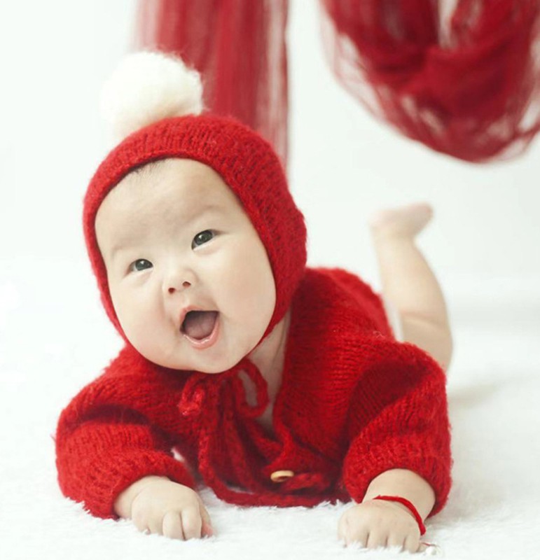 Set Đồ Len Liền Thân Và Mũ Cho Bé Sơ Sinh Chụp Ảnh