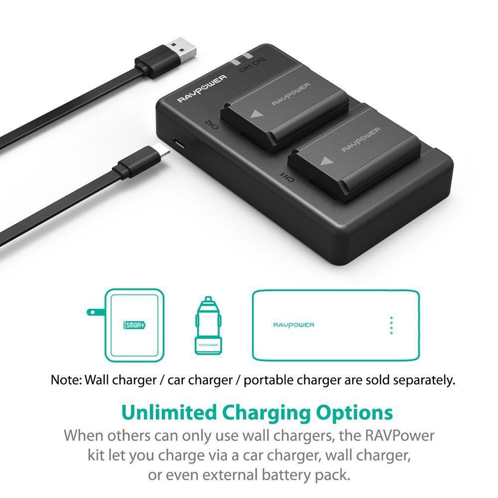 Bộ Pin + Sạc  FW50 RAVPOWER P-PB056 (Sony A6000,A6100, A6300, A6400, A7, A7R, A7S, A7M2,...) | Chính Hãng