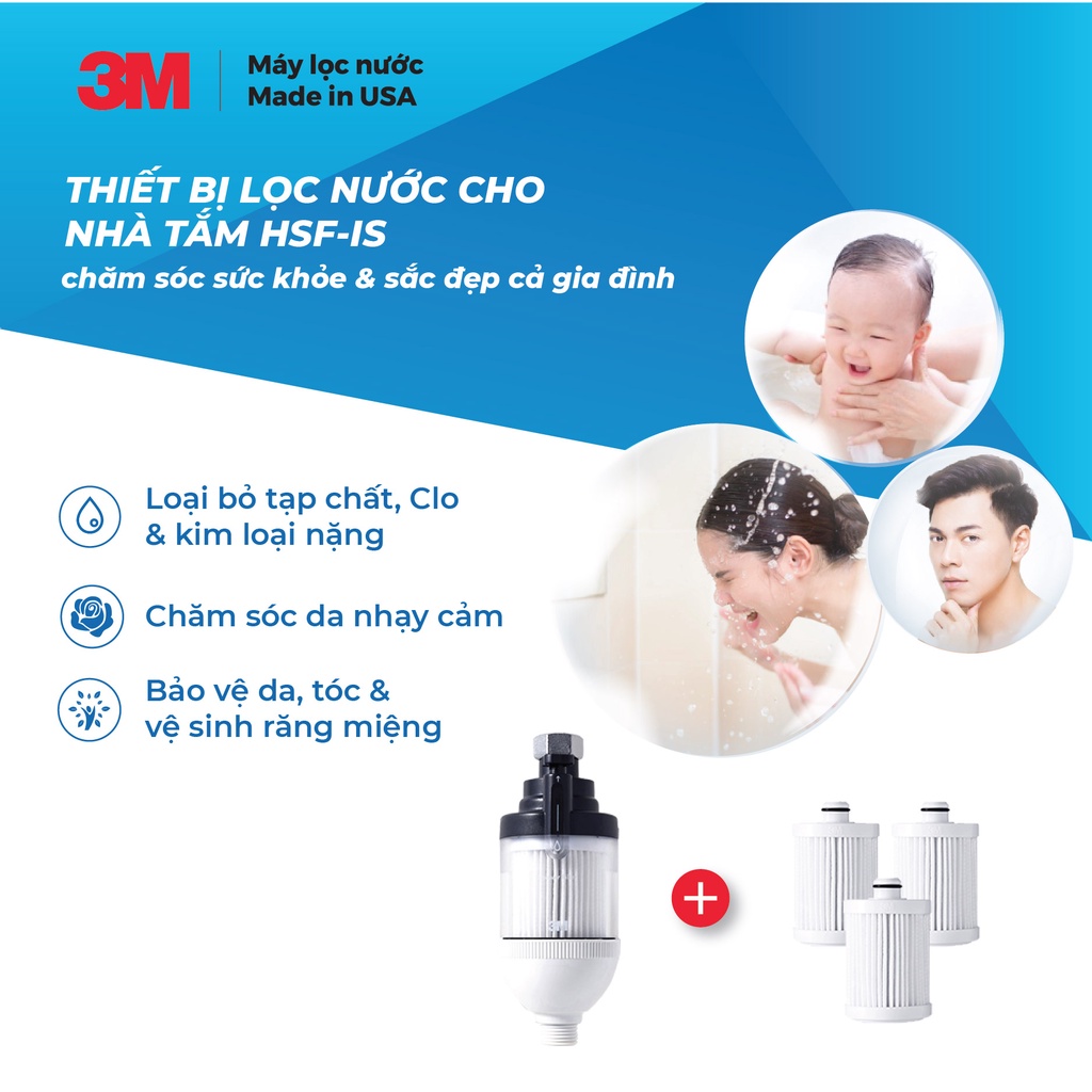 Thiết Bị Lọc Nước Cho Nhà Tắm 3M HSF-IS Không Điện Kèm 3 Lõi Thay Thế