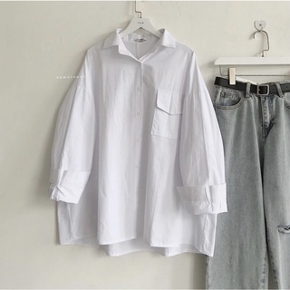 Áo sơ mi trơn dáng oversize chuẩn vintage