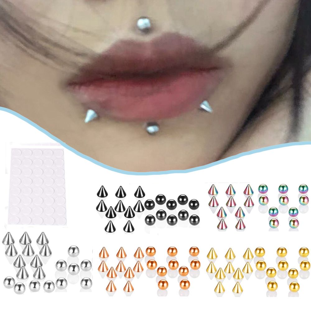 Khuyên giả hình hình học dán mà không cần xỏ lỗ trang trí lông mày/ khuyên mũi bằng thép không gỉ/ nhiều màu