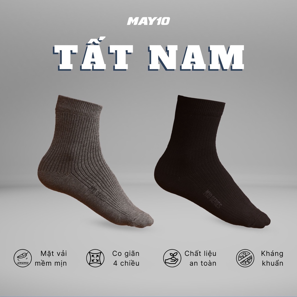 Tất nam May 10 cổ cao hai màu ghi, đen chất liệu cotton thoáng khí mã 11050123251