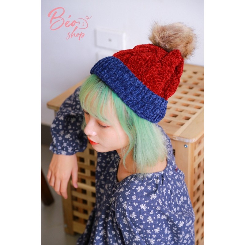 Mũ len nón len nữ trơn lót nỉ giữ ấm phong cách ulzzang