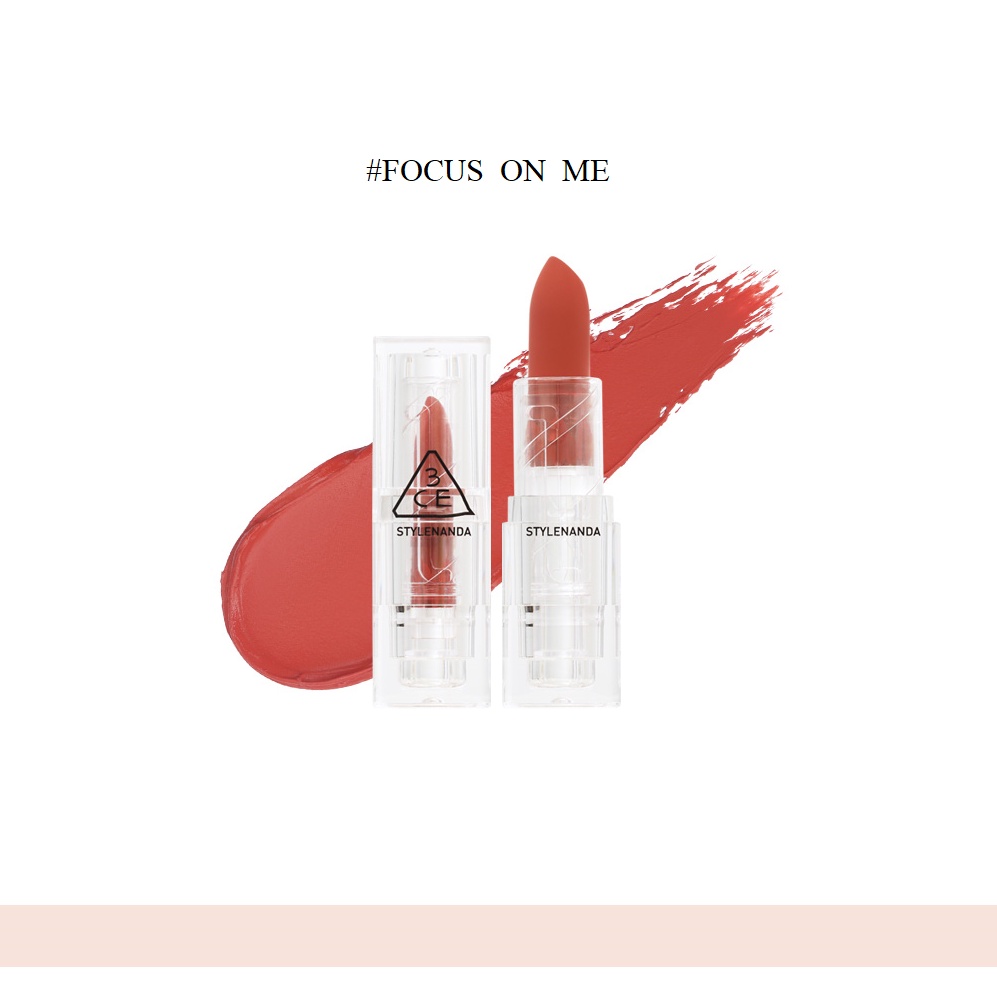 Son 3CE vỏ trong Soft Matte Lipticks Focus on Me (cam hồng đào)