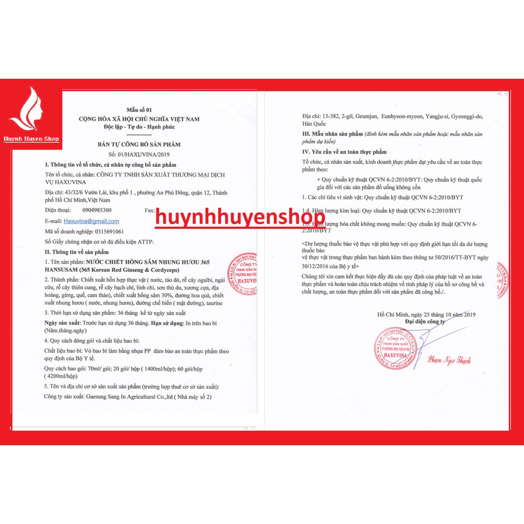 Nước uống hồng sâm linh chi nhung hươu 365 HanSuSam siêu bổ Hàn Quốc