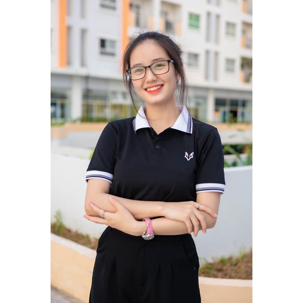 Áo Thun Công Sở Nữ Cao Cấp Trẻ Trung, Năng Động Thương Hiệu Leza Màu Đen Viền Đen