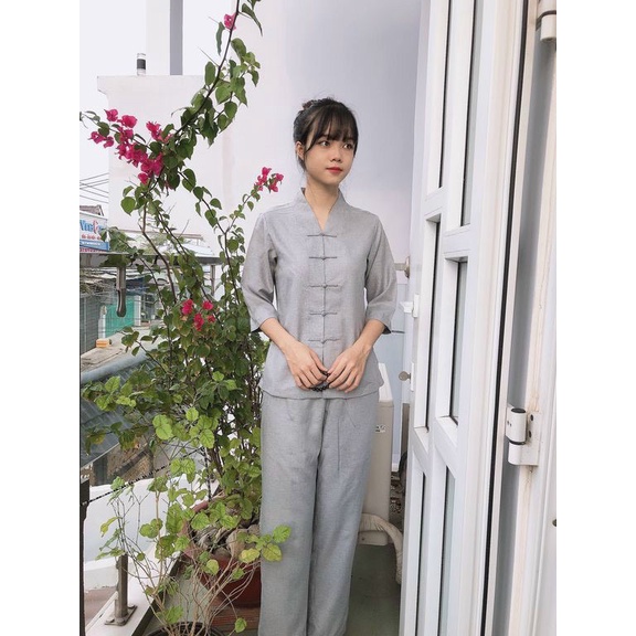 Đồ Lam Đi Chùa # Mẫu Cặp cổ tròn 3 nút Linen #Đồ Bộ Nam Nữ # Quần Áo Nam Nữ