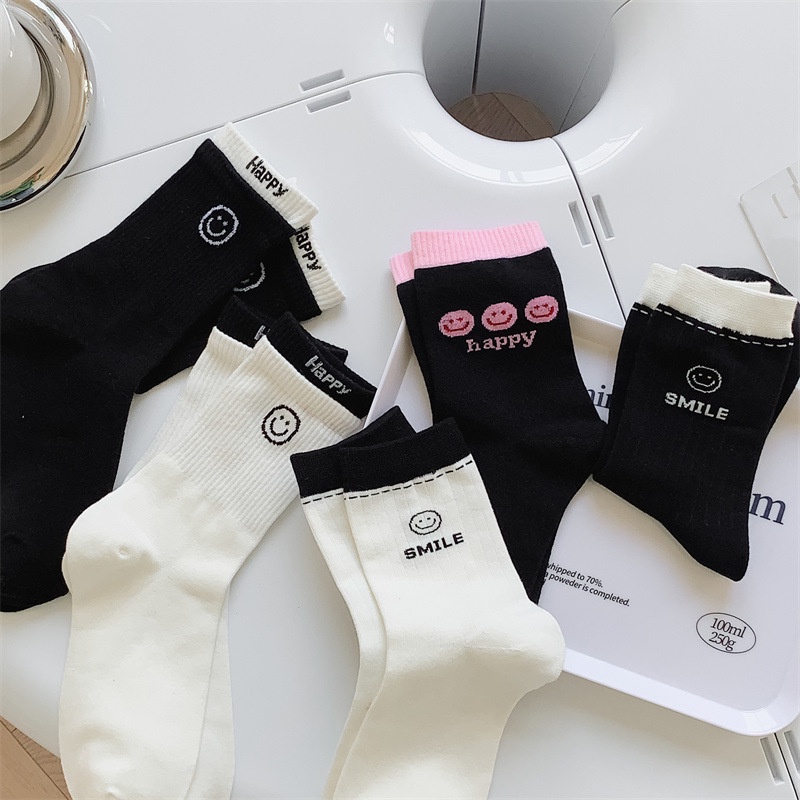 Vớ tất mặt cười happy viền cổ màu
