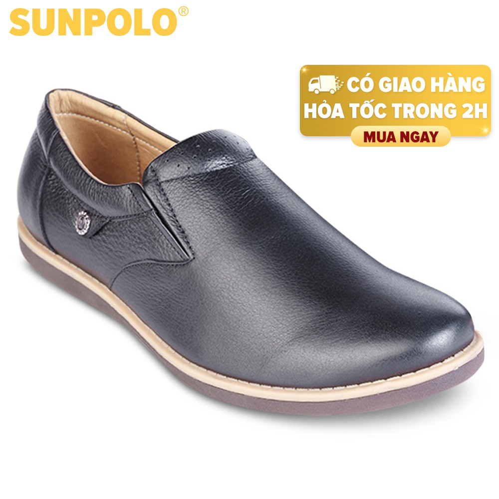 Giày Lười Nam Da Bò SUNPOLO Đen Nâu SUKT01DN