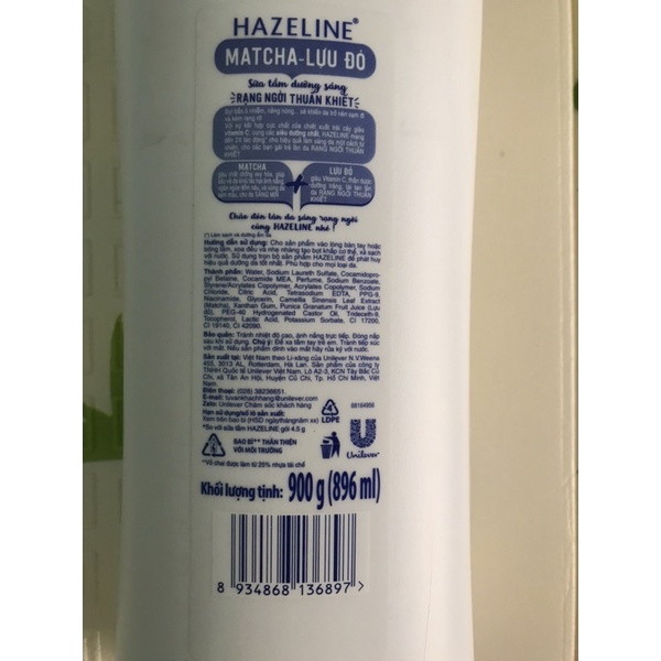 FREESHIP ĐƠN 99K_Sữa Tắm Dưỡng Sáng Da Hazeline Matcha Lựu Đỏ 900g | BigBuy360 - bigbuy360.vn